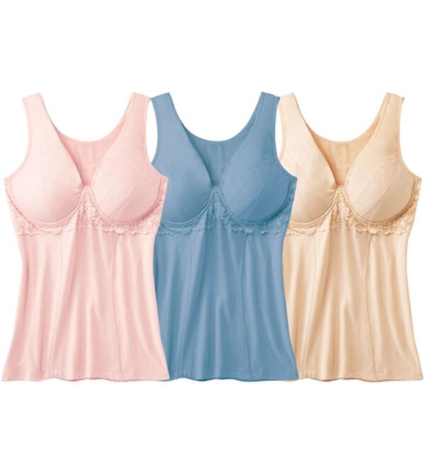 「【３色組】ノンワイヤーなのに綺麗見えカップ付インナー（肌着・インナーウェア）」｜3色組