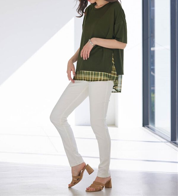 RANAN（ラナン）の「チェック柄異素材使いTシャツ（カットソー）」｜詳細画像