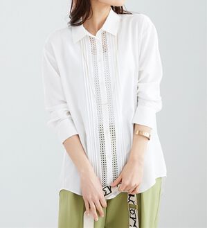 BELLUNA（ベルーナ）の「とろみ素材レース使いシャツチュニック（チュニック）」｜オフ白