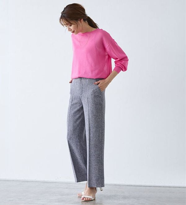 Pierrot（ピエロ）の「【選べる丈】サマーツイードセンタープレスパンツ（フルレングスパンツ）」｜詳細画像