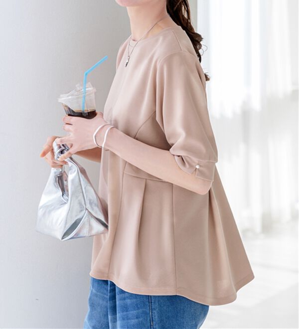 BELLUNA（ベルーナ）の「ジョーゼット素材タック使いＴブラウス（ブラウス）」｜ピンク