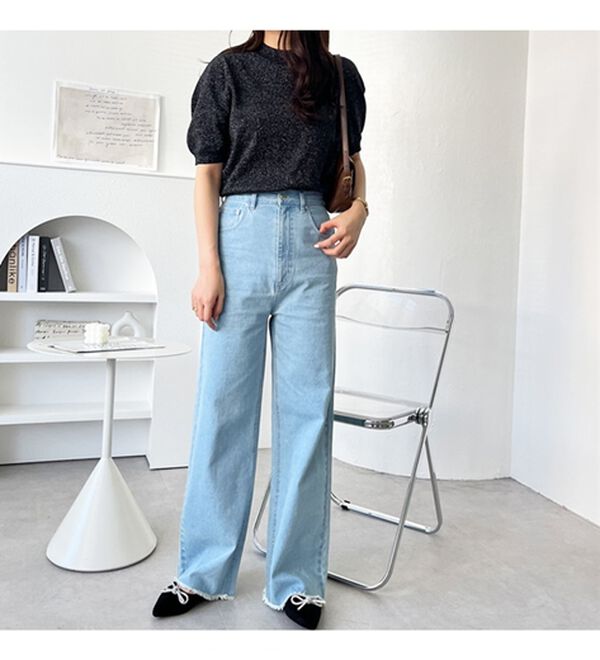 GeeRA（ジーラ）の「オリジナルパッチハイウエストデニム（ワイドパンツ・ガウチョ）」｜詳細画像