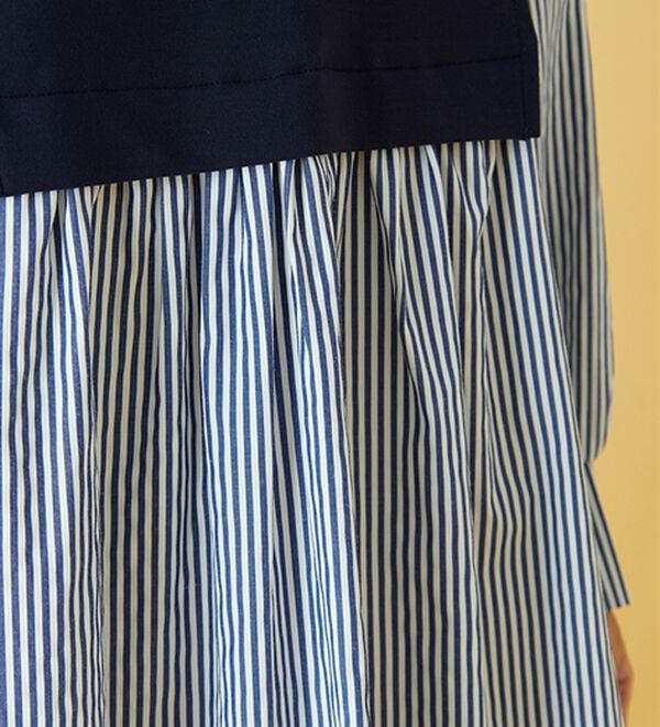 BELLUNA（ベルーナ）の「ハーフジップ使いストライプ切替ワンピース（チュニック）」｜詳細画像