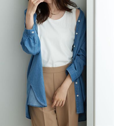 BELLUNA（ベルーナ）の「やわらかデニム素材シャツチュニック（チュニック）」