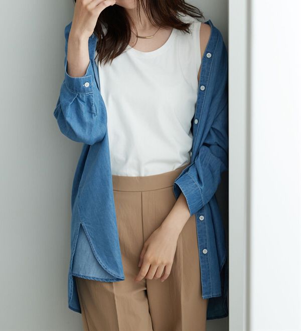 BELLUNA（ベルーナ）の「やわらかデニム素材シャツチュニック（チュニック）」｜詳細画像