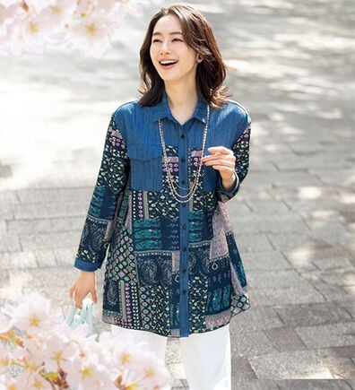 ルフラン（ルフラン）の「華やか柄シャツチュニック（シャツ）」
