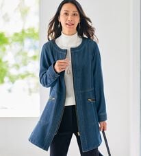 BELLUNA（ベルーナ）の「デニムボンディングノーカラーデザインコート（ハーフコート）」