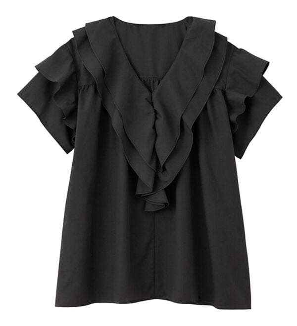 RANAN（ラナン）の「ビッグカラーフリルハーフスリーブブラウス（シャツ）」｜詳細画像