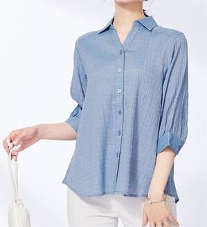 BELLUNA（ベルーナ）の「スキッパー衿ぽこぽこ素材ブラウス（ブラウス）」｜ブルー