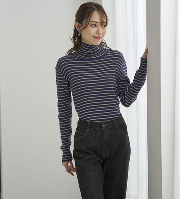 BELLUNA（ベルーナ）の「＜＆ｃｏｃｏｃｈｉ＞ハピネスコットン100％&times;吸湿発熱リブタートルニット（ニット・セーター）」｜詳細画像