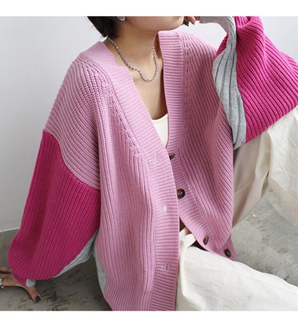 GeeRA（ジーラ）の「前後２ＷＡＹブロック配色ニット（ニットカーディガン）」｜詳細画像