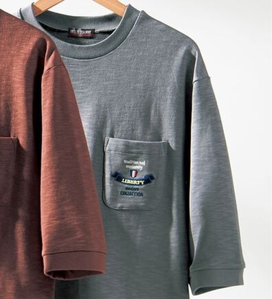 「ロゴ刺しゅう７分袖スウェットＴシャツ（メンズトレーナー）」