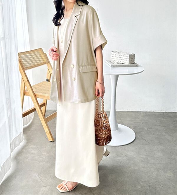 GeeRA（ジーラ）の「リネン調半袖ダブルジャケット（テーラードジャケット）」｜詳細画像