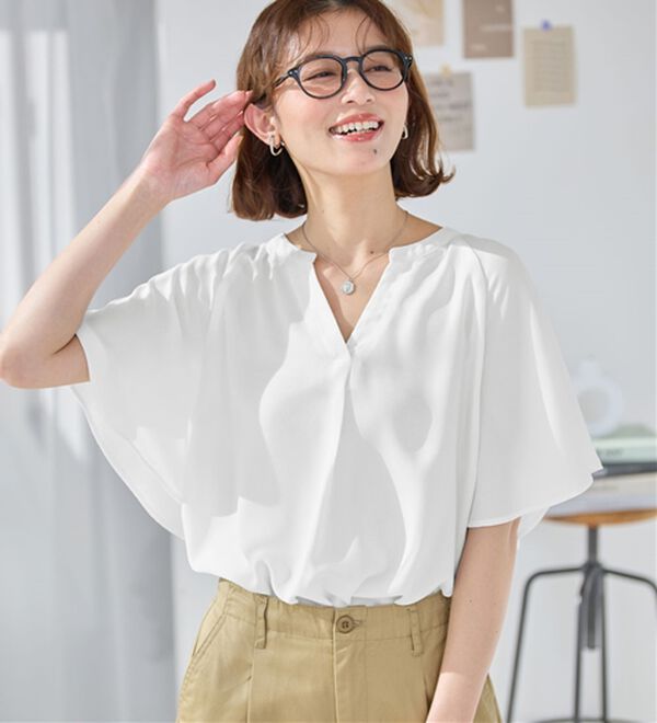 Viola e Viola（ヴィオラ エ ヴィオラ）の「【接触冷感】さらっと涼感フレアスリーブブラウス（ブラウス）」｜詳細画像