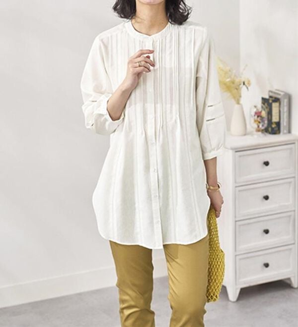 BELLUNA（ベルーナ）の「機能付リネン混ピンタック使いシャツチュニック（チュニック）」｜詳細画像