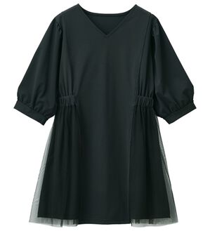 RANAN（ラナン）の「ひんやり！カットソー＆チュール切替チュニック（チュニック）」｜ブラック