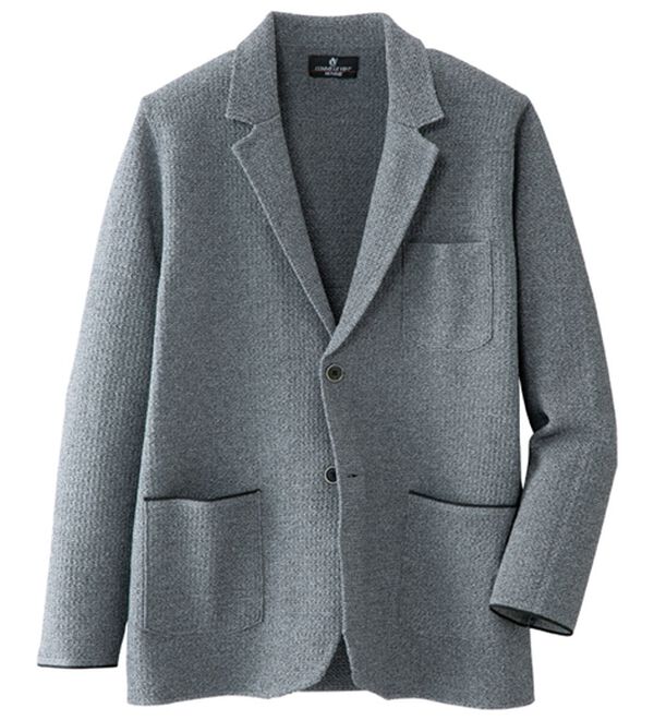 「＜コムルヴァン・オム＞ワッフル編みテーラードカーディガン（メンズカーディガン）」｜グレー