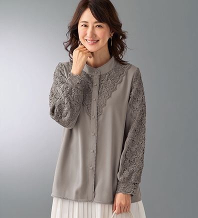 BELLUNA（ベルーナ）の「ケミカルレース使い立衿デザインブラウス（ブラウス）」