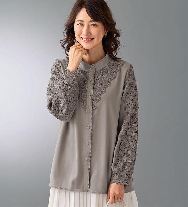 ケミカルレース使い立衿デザインブラウス - ベルーナ【公式】