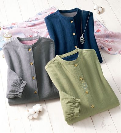 ルフラン（ルフラン）の「【３色組】綿１００％ワッシャー加工のおうちシャツ（パジャマ・ルームウェア）」