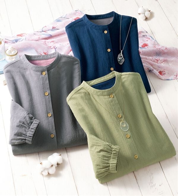 ルフラン（ルフラン）の「【３色組】綿１００％ワッシャー加工のおうちシャツ（パジャマ・ルームウェア）」｜3色組