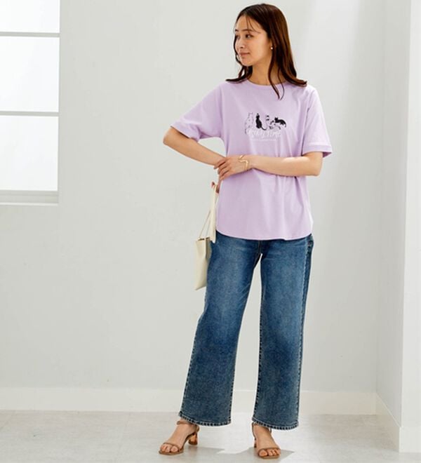 BELLUNA（ベルーナ）の「綿１００％着映えネコ柄プリントＴシャツ（Tシャツ）」｜詳細画像