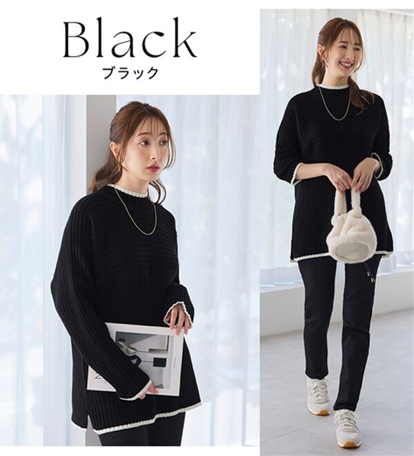 alotta（アロッタ）の「パチパチしにくい！洗えるリブ切替配色ニットプルオーバー（ニット・セーター）」｜詳細画像