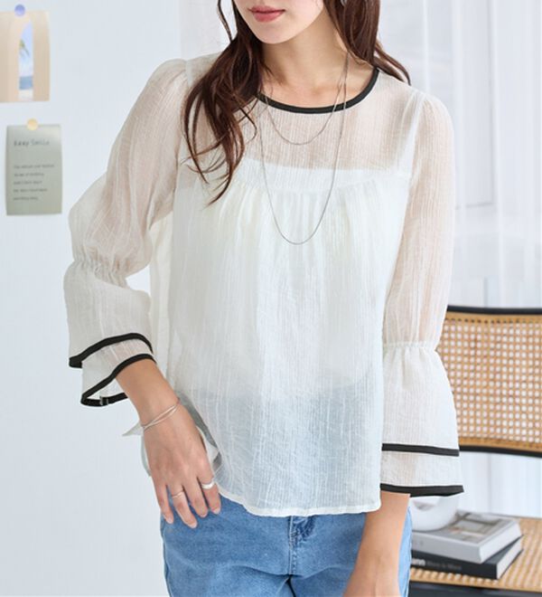 alotta（アロッタ）の「配色楊柳シアーブラウス（ブラウス）」｜詳細画像