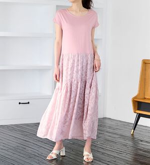 RANAN（ラナン）の「ひんやり！ジャカードドッキングワンピース（ドッキングワンピース）」｜ペールピンク