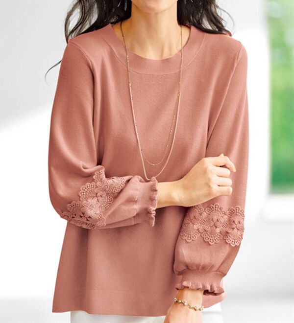 BELLUNA（ベルーナ）の「袖レースデザインニットプルオーバー（ニット・セーター）」｜詳細画像