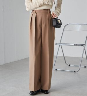 RANAN（ラナン）の「【選べる股下】きれい見え２タックワイドスラックス（ワイドパンツ・ガウチョ）」｜ベージュ