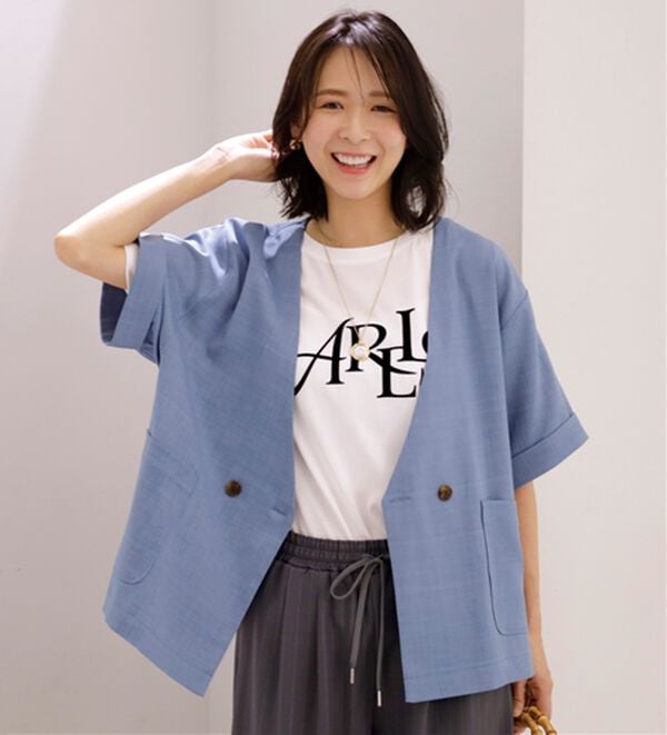 BELLUNA（ベルーナ）の「麻調素材ノーカラーダブルジャケット（その他ジャケット）」｜詳細画像