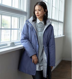 BELLUNA（ベルーナ）の「Ａｉｒｙ　＆Ｗａｒｍ　あったか軽量デザインコート（ロングコート）」｜サックス&times;グレー