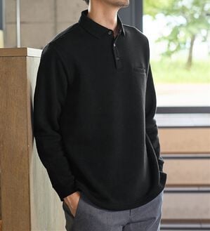 REMEN'S（リメンズ）の「【裏起毛】あったか！長袖ポロ（メンズポロシャツ）」｜ブラック