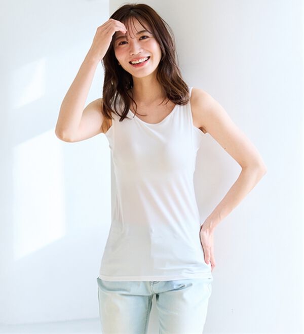 LAVIENNE（ラヴィエンヌ）の「【暑がりさん必見！】カップ付瞬間ひんやり冷感！タンクトップインナー＜さらりラボ＞（肌着・インナーウェア）」｜詳細画像