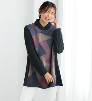 BELLUNA（ベルーナ）の「切替デザイン裏起毛チュニック（チュニック）」｜幾何柄