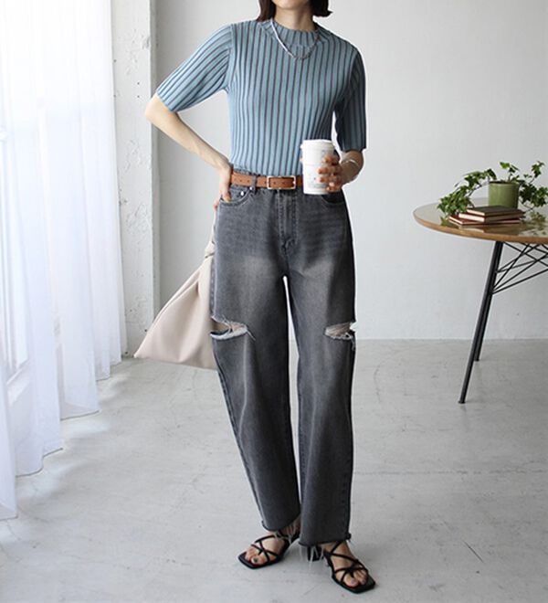 GeeRA（ジーラ）の「配色リブハイネックニット（ニット・セーター）」｜詳細画像