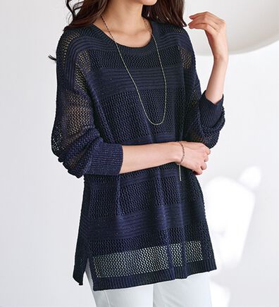 BELLUNA（ベルーナ）の「ラメ使い透かし編ボーダーニットプルオーバー（ニット・セーター）」