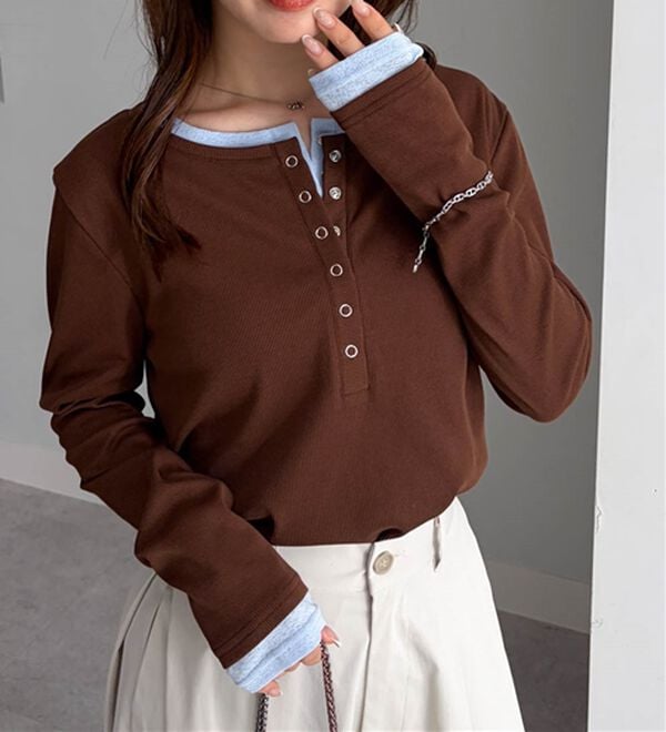 RANAN（ラナン）の「レイヤードヘンリーネックリブTシャツ（カットソー）」｜詳細画像