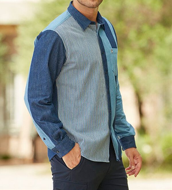 「＜ハッシュパピー＞切替えお洒落なデニムシャツ（メンズシャツ）」｜詳細画像