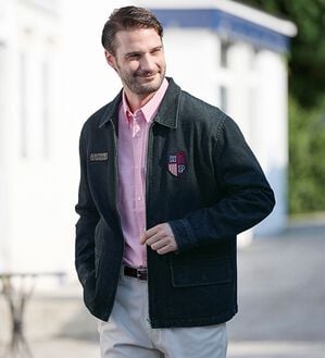 「＜ハッシュパピー＞ワッペン付デニムカバーオール（メンズジャケット）」｜ブラック