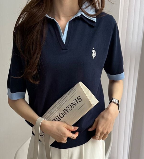 GeeRA（ジーラ）の「【ＵＳ．ＰＯＬＯ．ＡＳＳＮ】衿付ポロニットトップス（ニット・セーター）」｜詳細画像