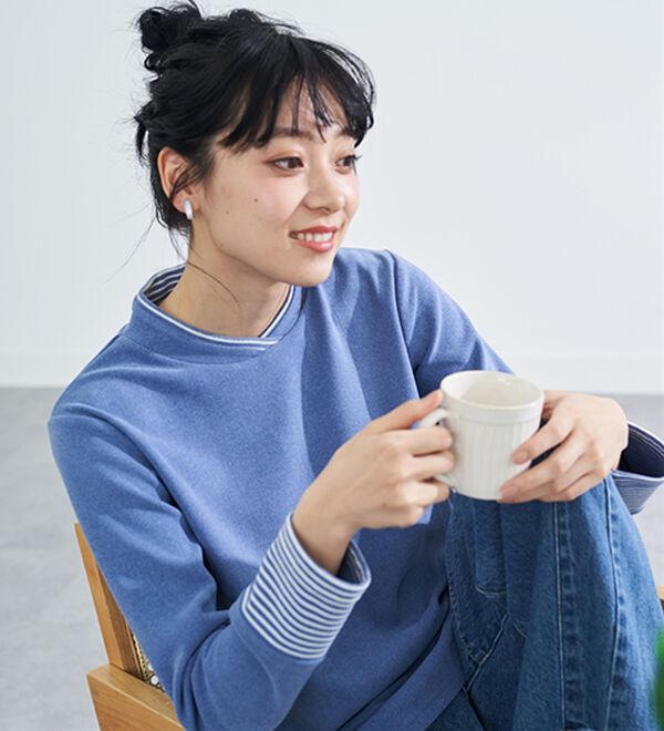 BELLUNA（ベルーナ）の「なめらかボーダー配色使いプルオーバー（カットソー）」｜詳細画像