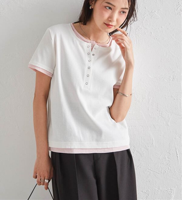 RANAN（ラナン）の「レイヤード風ヘンリーネックTシャツ（カットソー）」｜詳細画像