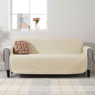 iellio（イエリオ）の「１年中使える！はっ水麻風キルトソファカバー＜裏面滑りにくい加工付・オールシーズン・洗濯可能・ウォッシャブル＞（ソファーカバー）」