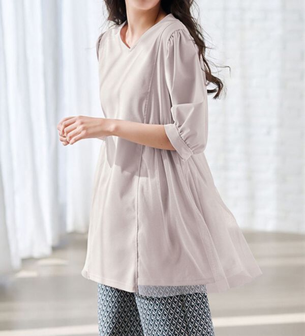 RANAN（ラナン）の「ひんやり！カットソー＆チュール切替チュニック（チュニック）」｜詳細画像