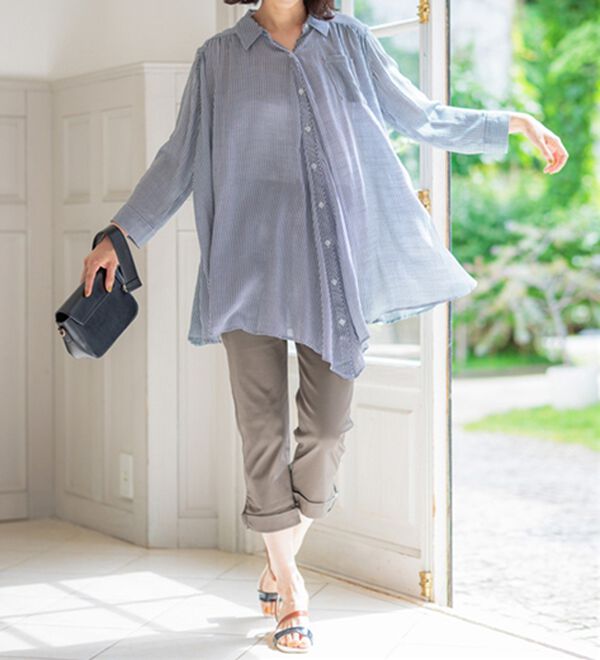 BELLUNA（ベルーナ）の「ヒンヤリ&times;サラリ速乾！綿サテンストレッチ裾リボンクロップドパンツ（クロップドパンツ）」｜詳細画像