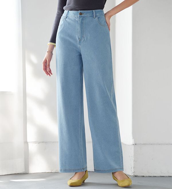 ぐん伸びニットデニムワイドパンツ - ベルーナ【公式】