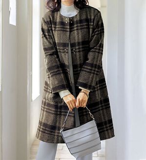 ルフラン（ルフラン）の「ウール入り　ビッグチェックコート（ロングコート）」｜ブラウン系