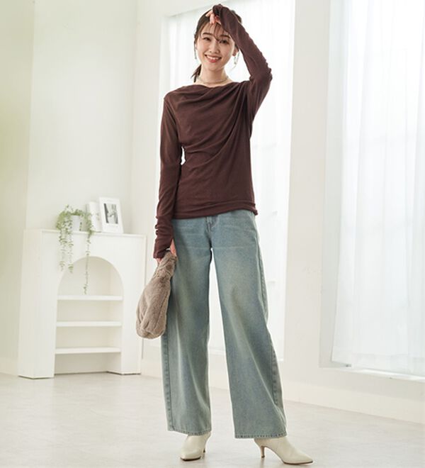 BELLUNA（ベルーナ）の「オシャレに見えるカーブデニムパンツ（ワイドパンツ・ガウチョ）」｜詳細画像
